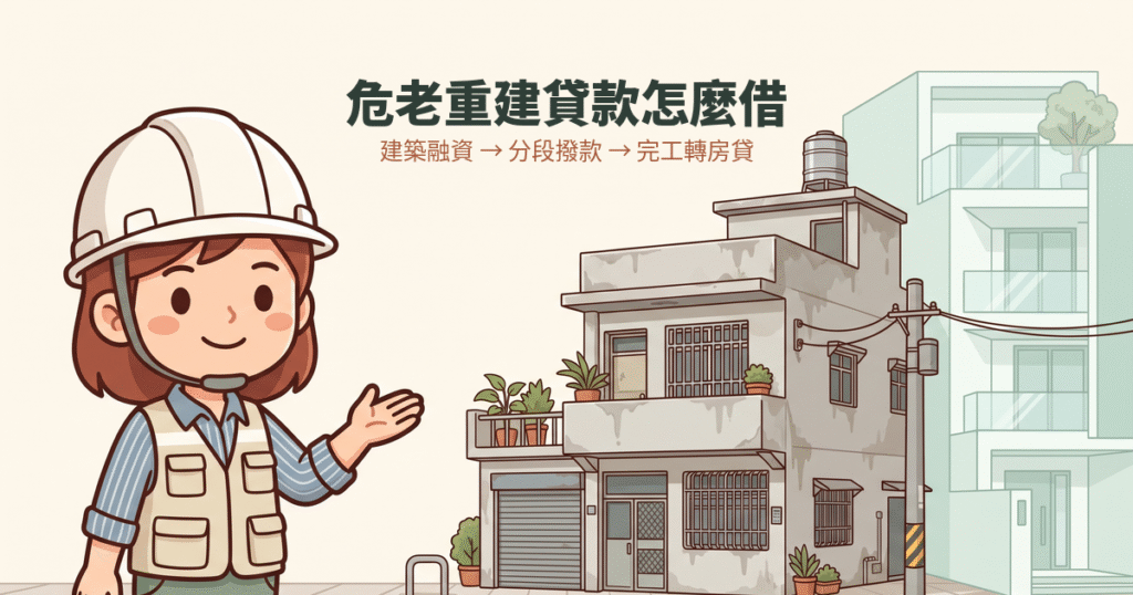 危老重建貸款三階段：建築融資、分段撥款、完工轉分戶房貸