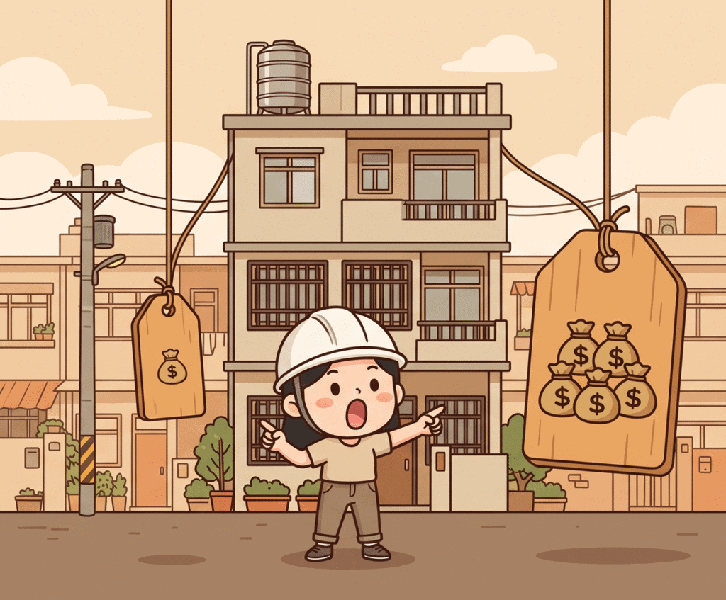 危老重建一坪多少：同一棟透天掛著兩個價格牌，一個小、一個大，屋主驚訝比對