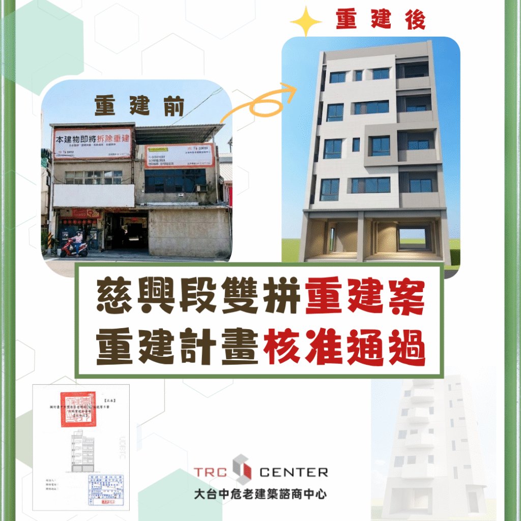 慈興段雙拼重建案重建計畫核准通過，六間市場攤位重建前後對照